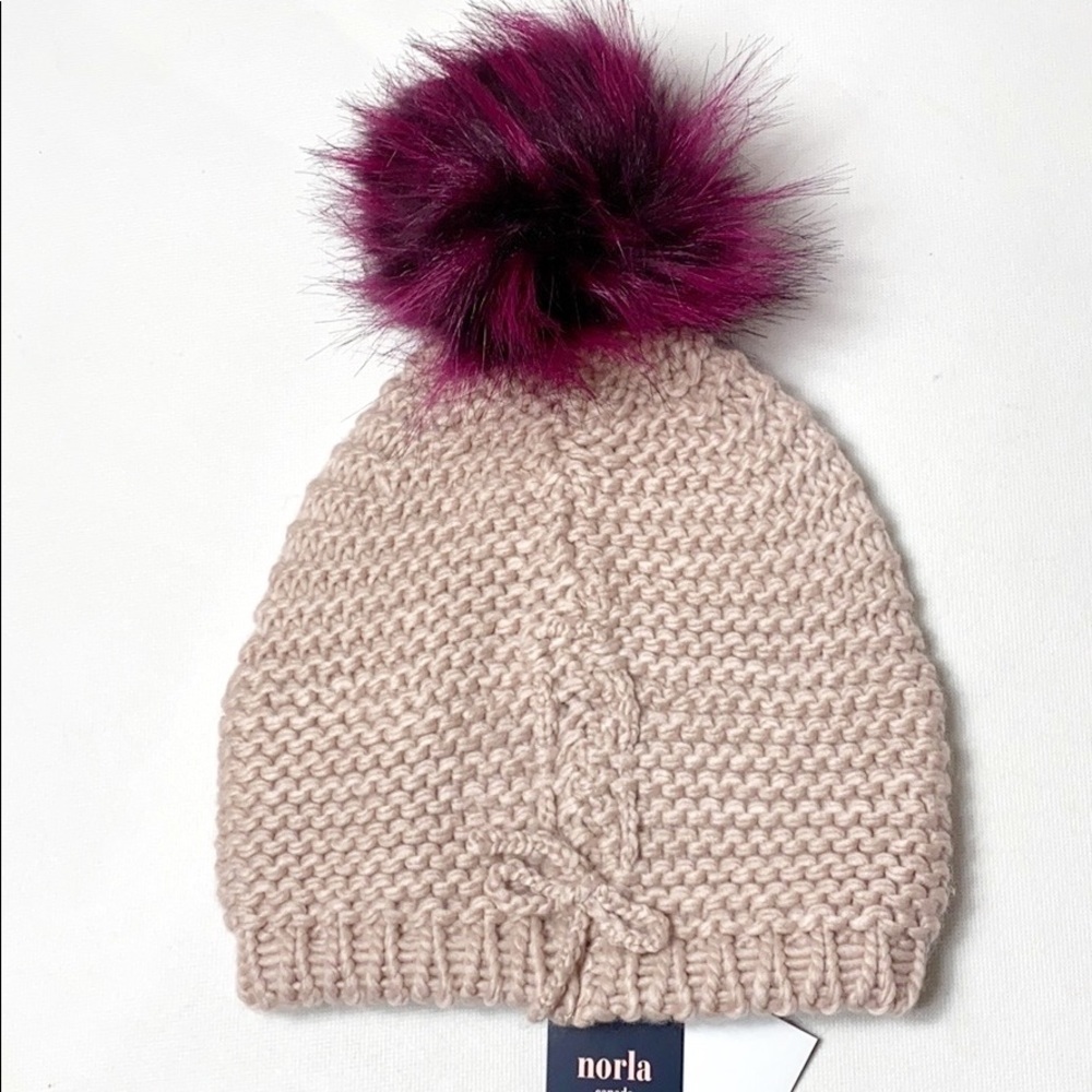 Norla Canada pink wool fleece lined Pom Pom hat